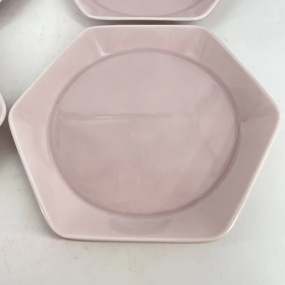 Set of 4 IKEA Hexagon Salad Plates Ballet Pink 9.5” Ceramic Retired EUC